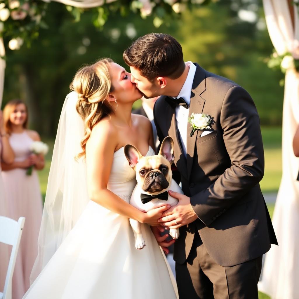 Maya & Leo with Peanut on their wedding day