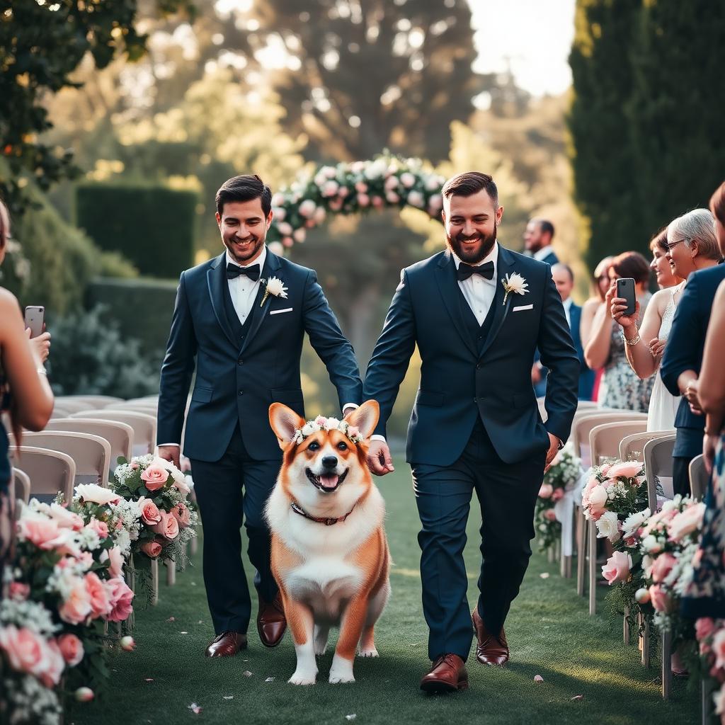 Marcus & Diego with Muffin on their wedding day